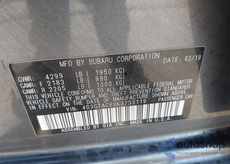 2019 Subaru Impreza 2.0I Premium из США, поврежденный, VIN 4S3GTAC6XK3733119